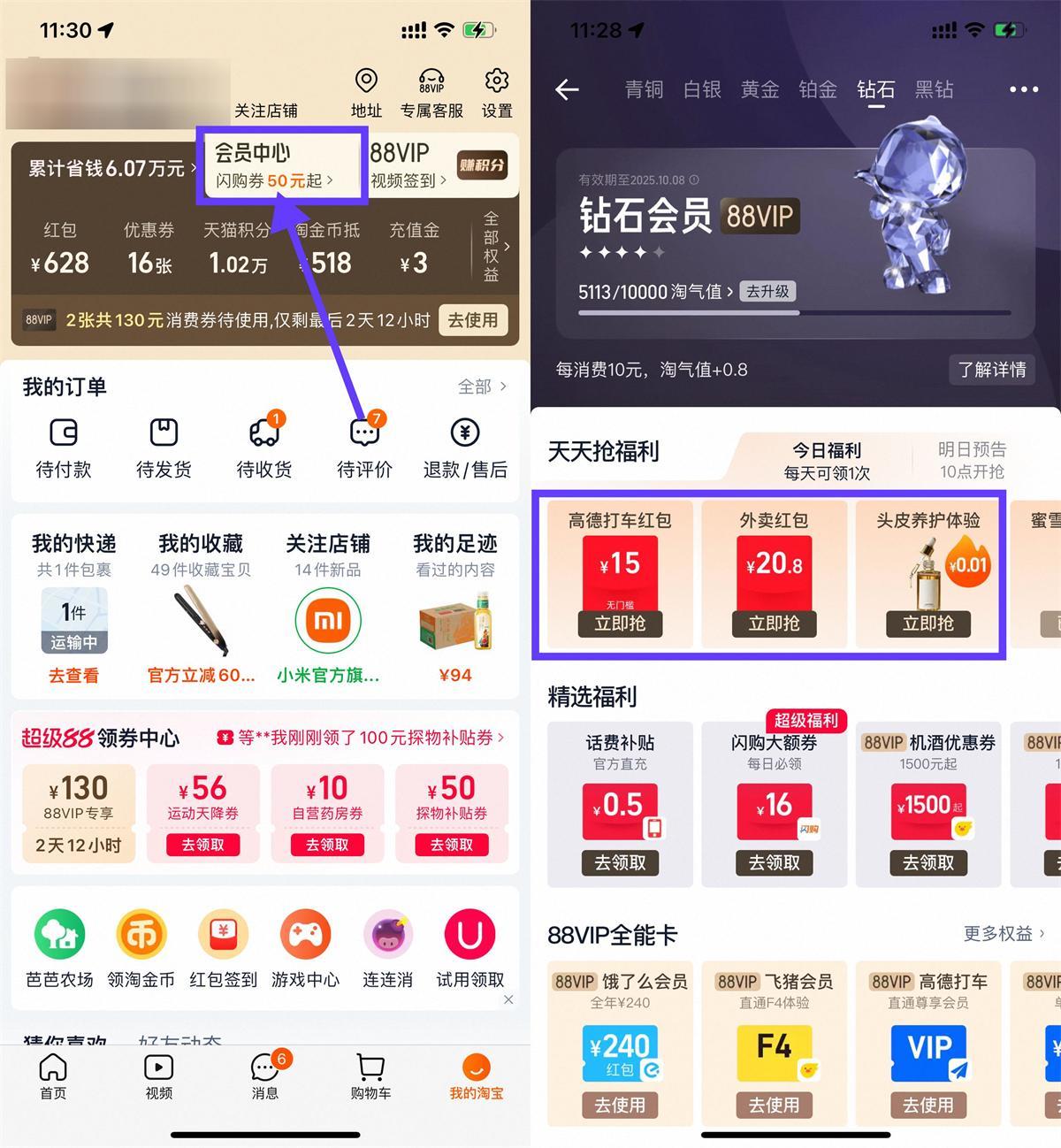 淘宝钻石会员抢实物或外卖券-大掌鹅智源汇